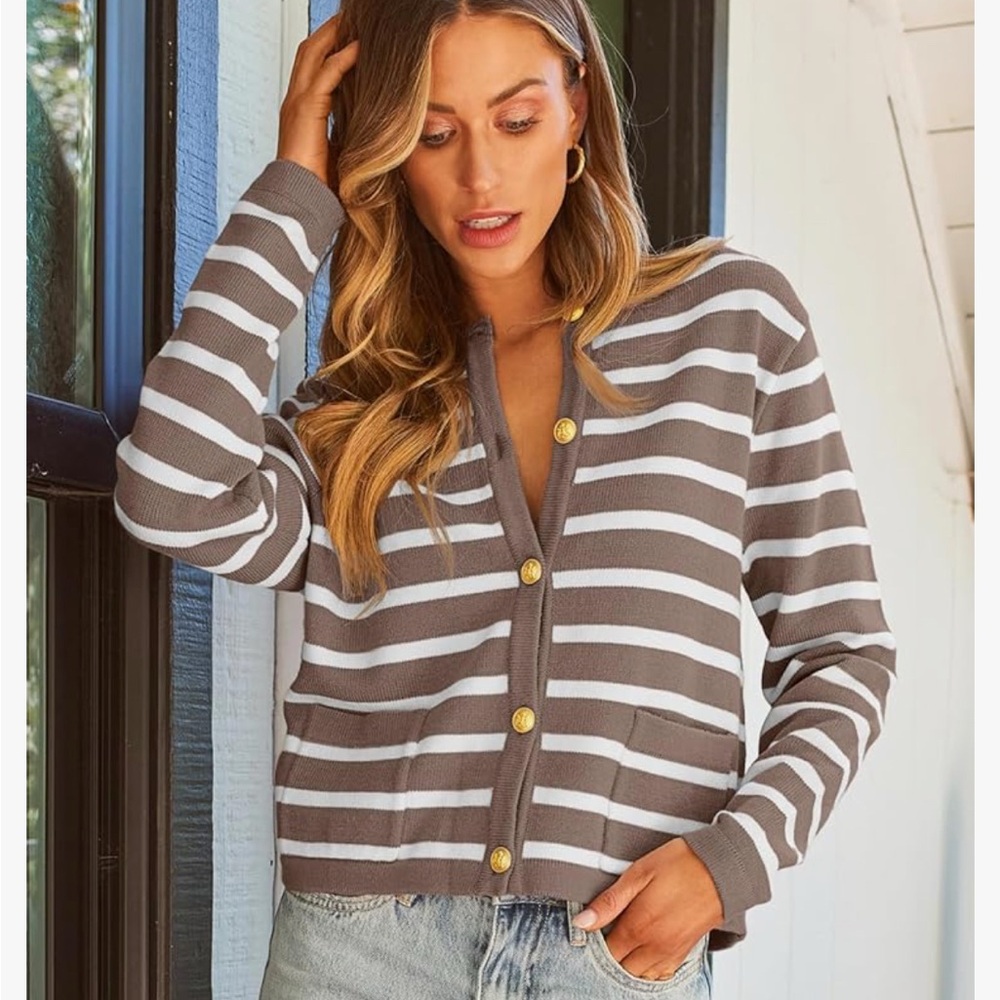 Striped Cardigan with Gold Buttons